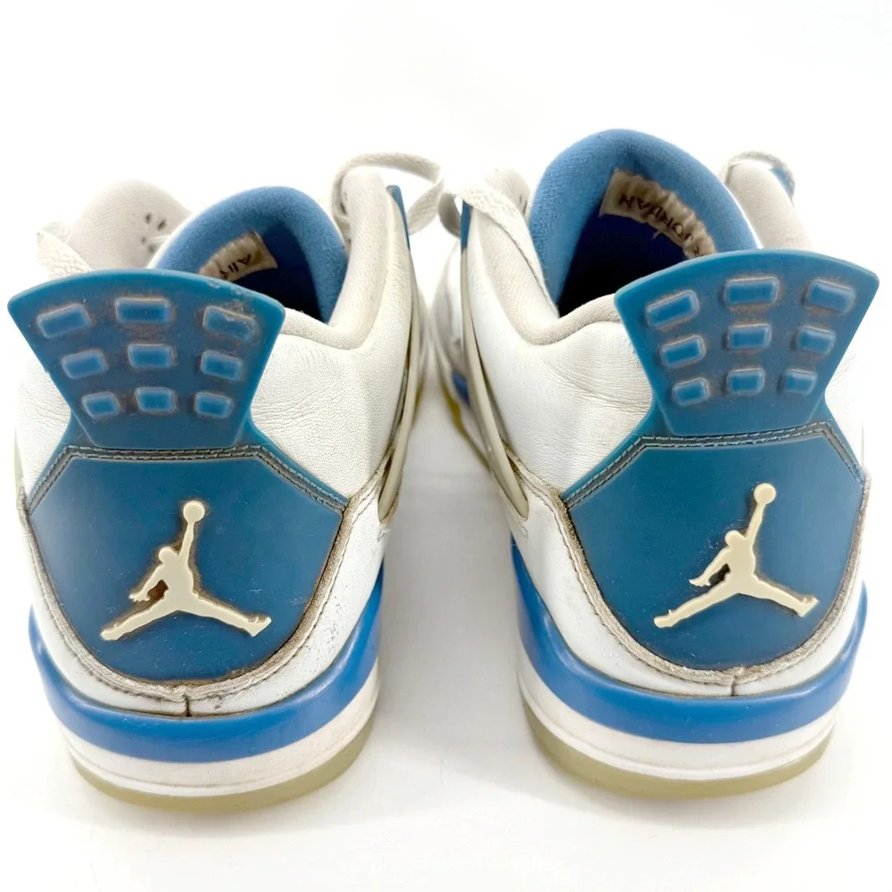 Jordan Air Jordan 4 Retro Mens 13 White Blue Military Blue Leather Golf Gum Sole